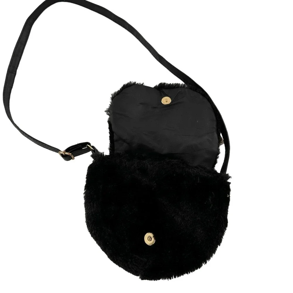 Vtg Retro Claires Club Furry Black Cat Crossbody‎ Purse Bag Kitty Sequin